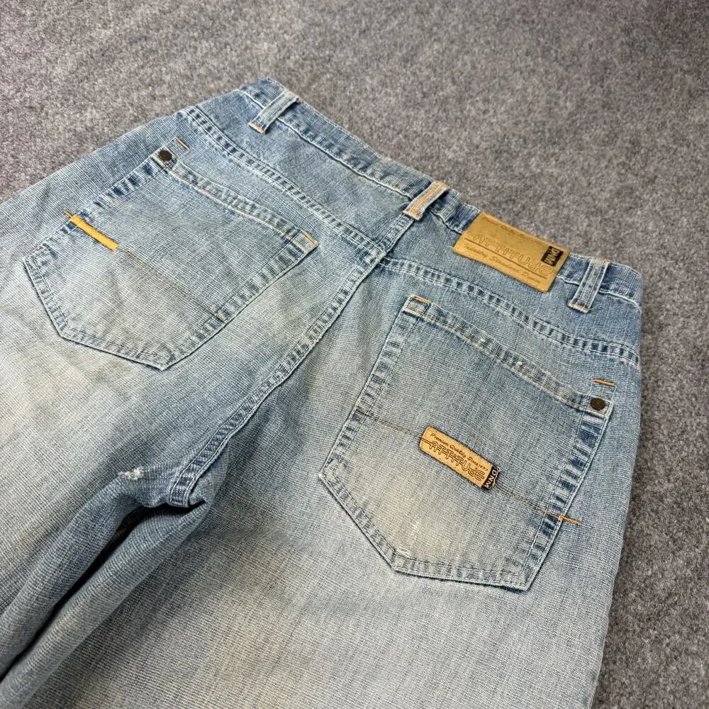 Attitude Mens Denim Jorts Shorts Size 34 Light Wash Baggy Skater Y2K Hip Hop